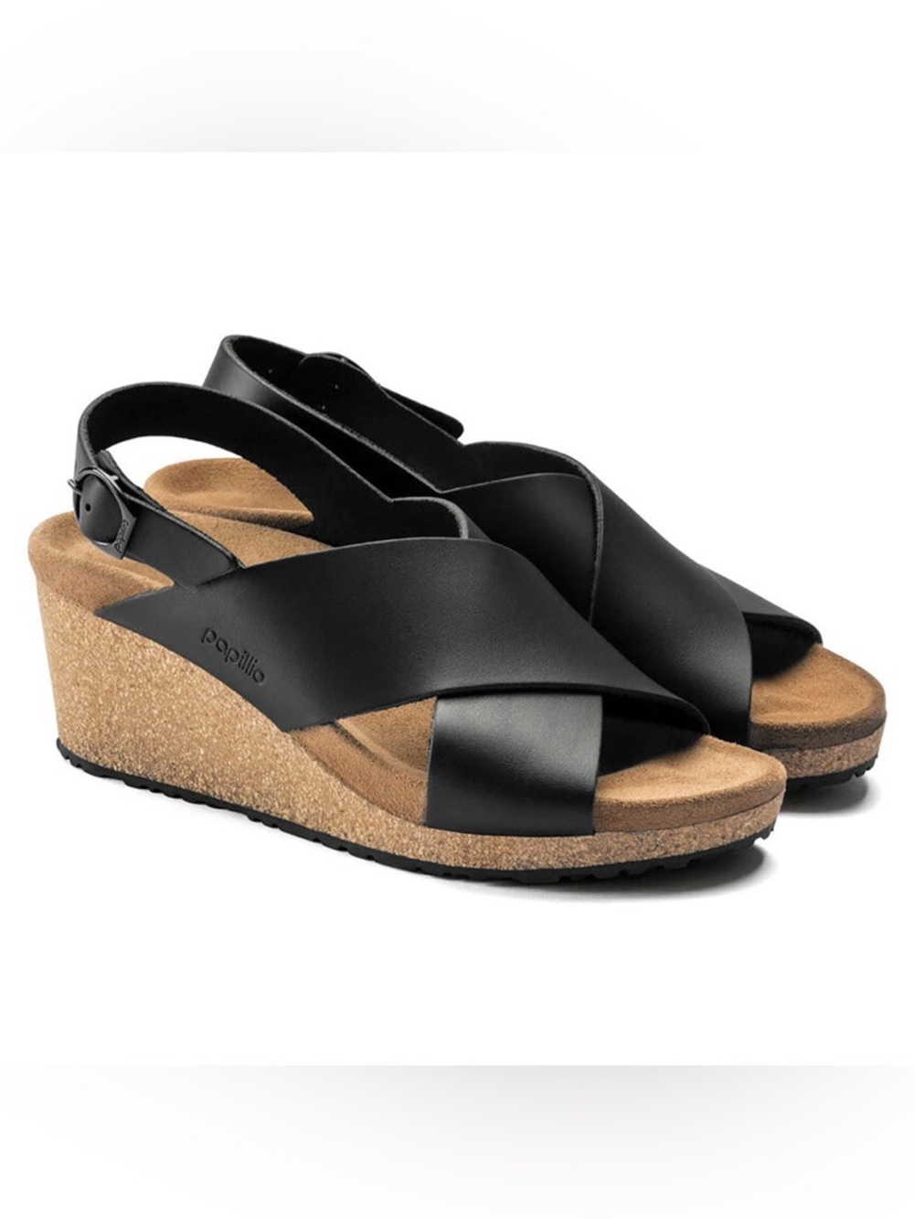 Papillio Samira Black Leather Wedges Sz 9 BNWB